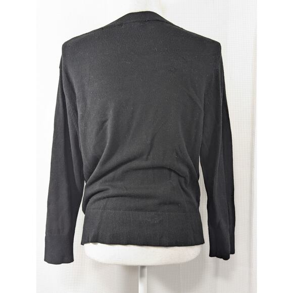 CACHE! ELEGANT JEWELED & MOP BUTTON BLACK LIGHTWEIGHT CARDIGAN SWEATER! SZ L - Picture 6 of 9